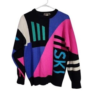 Tyrolia by Head 80s Retro Geometric Neon Colorblock Crewneck Sweater Après Ski
